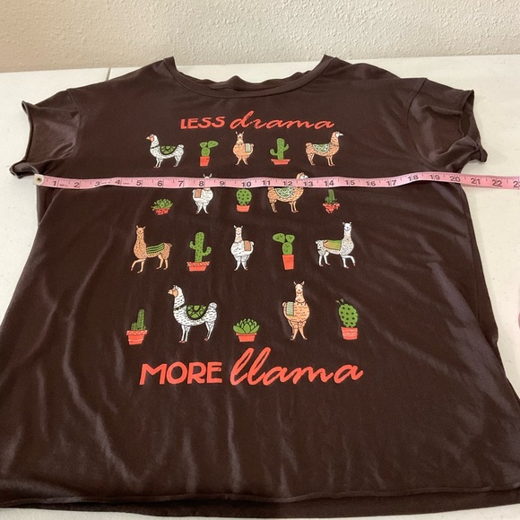 Cruel Denim Graphic Tee Stretch “Less Drama More Llama” Brown Raw Hem Size L - Picture 3 of 9